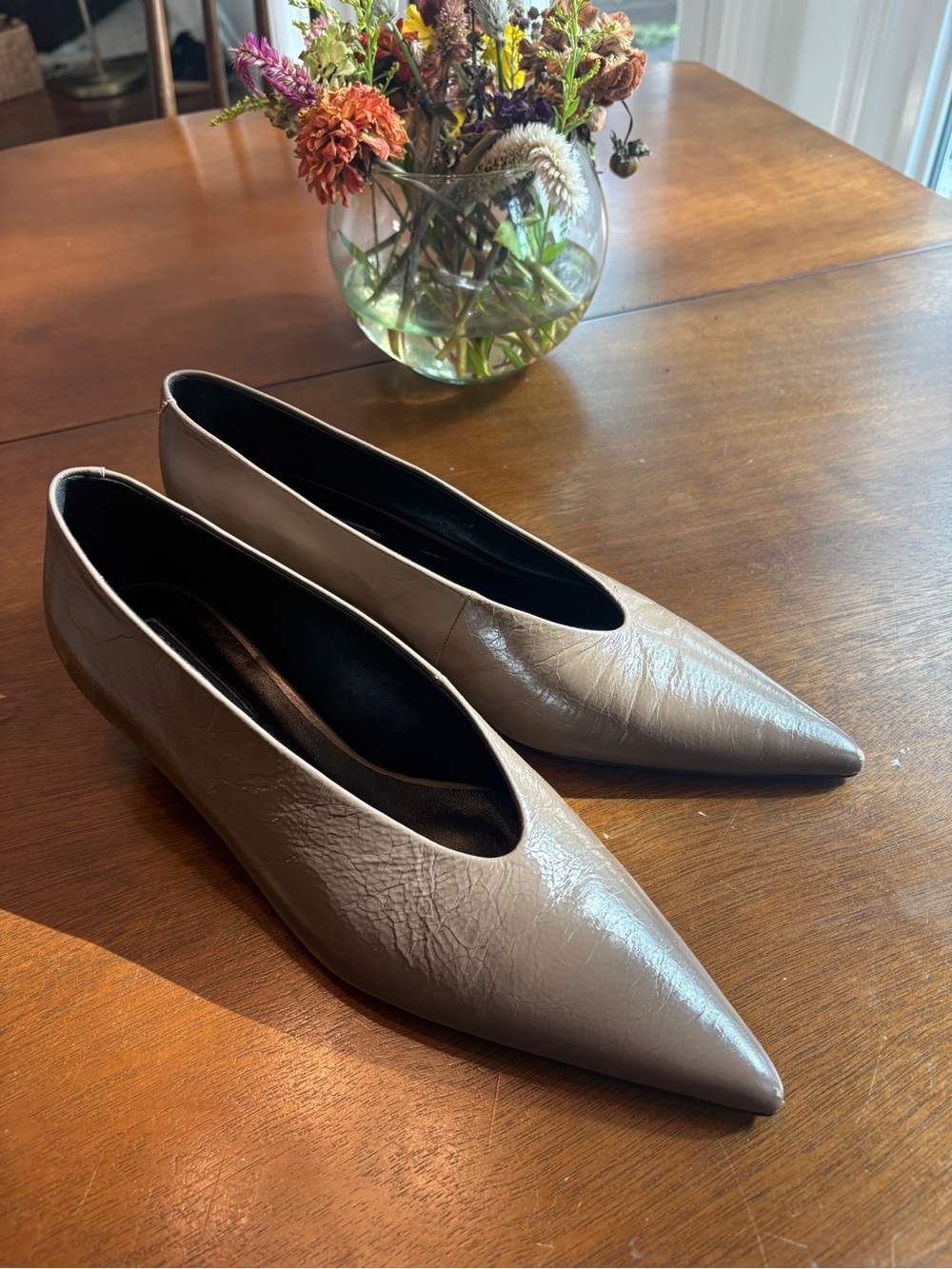 Tony Bianco Pointed Toe Leather Kitten Heels in Taupe